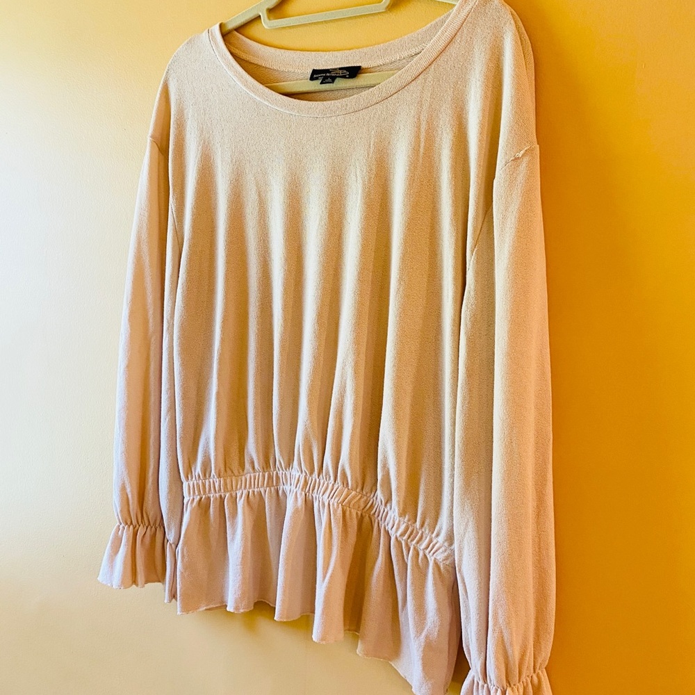 EUC SUZANNE BETRO LIGHT TAN TOP WITH RUFFLES